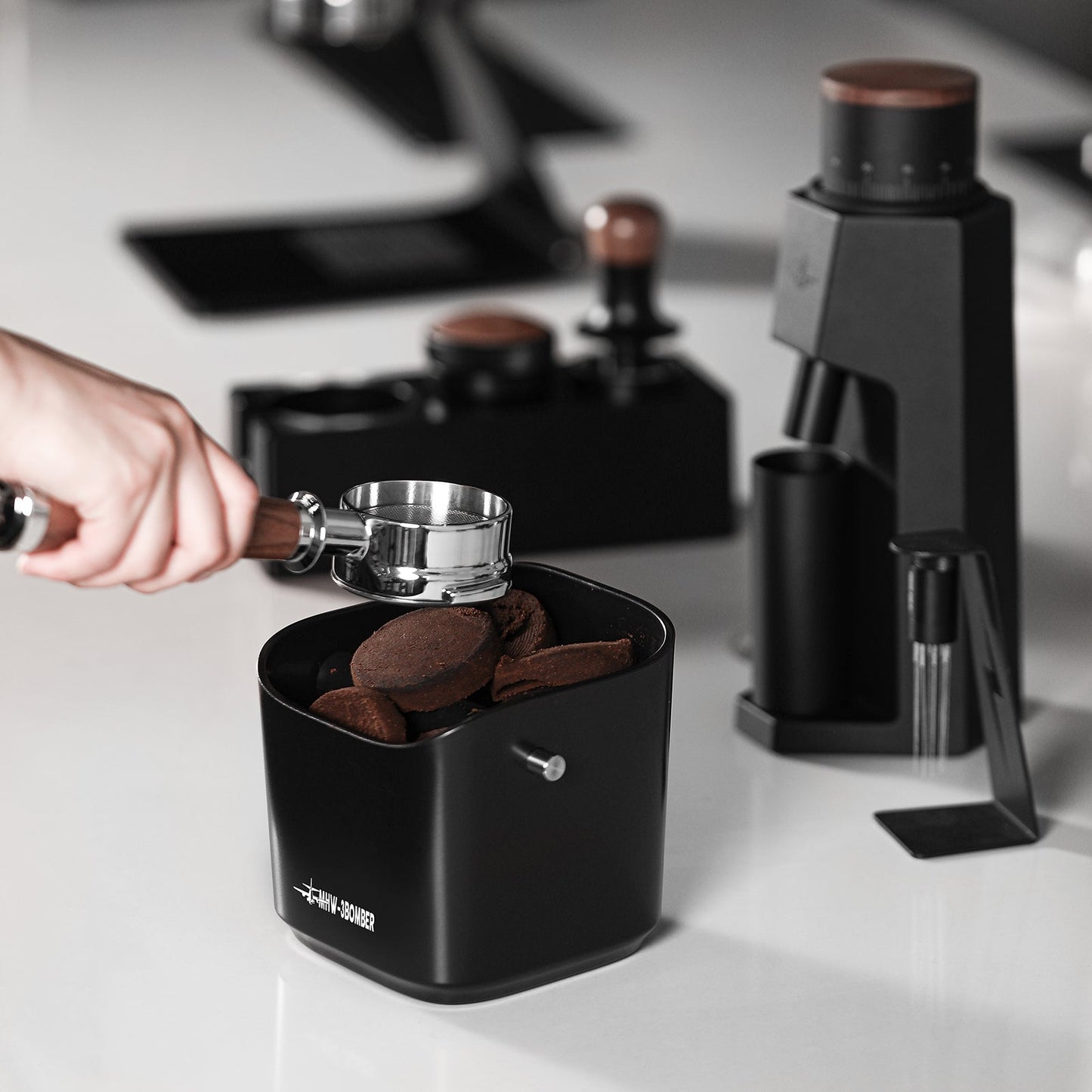 MHW-3BOMBER Coffee Espresso Square Knock Box Black