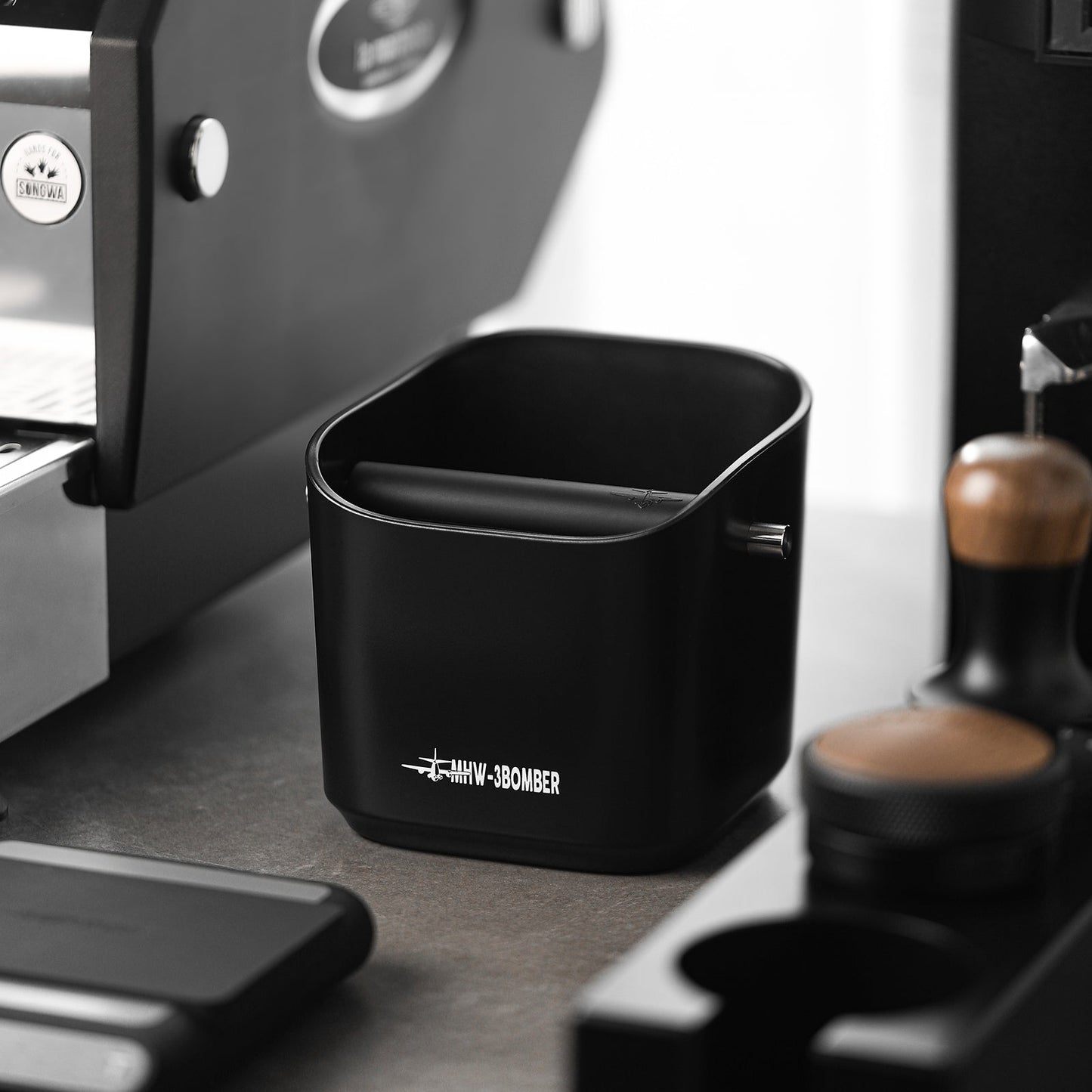 MHW-3BOMBER Coffee Espresso Square Knock Box Black